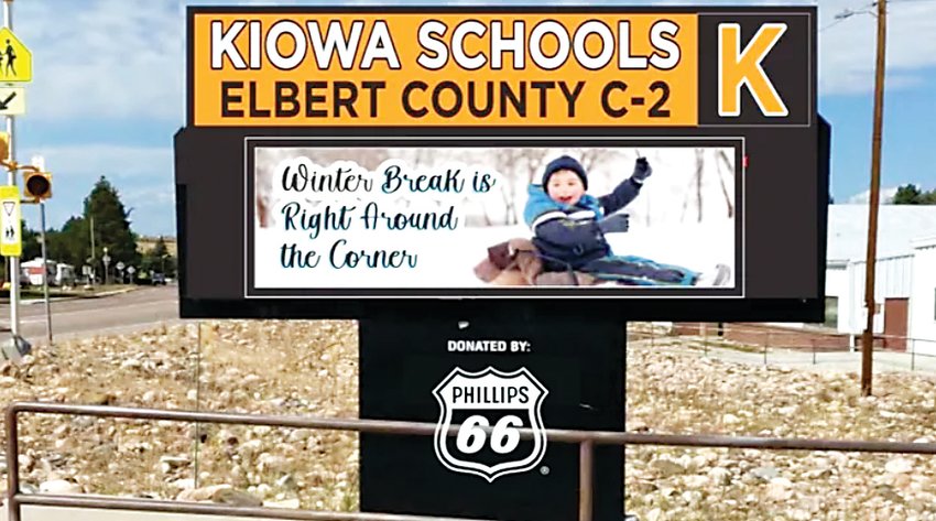 The proposed Kiowa Schools signage in compliance with Colorado Senate Bill 21-116.